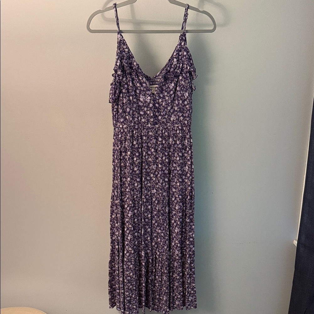 Francesca's Collections Purple Floral Maxi Dress with Ruffle Detail